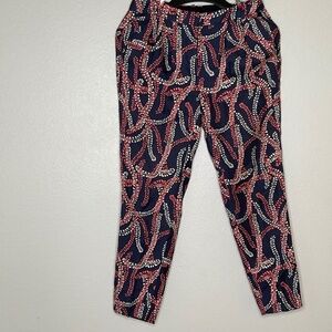 J. Crew Collection 100% Silk Dress Pants Coral Navy Floral Abstract Print Sz 00
